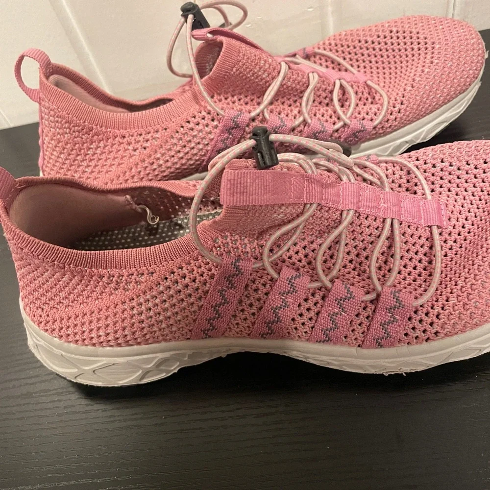 DLGJPA Women’s Pink Knit Slip-On water shoes with Toggle Laces size 39